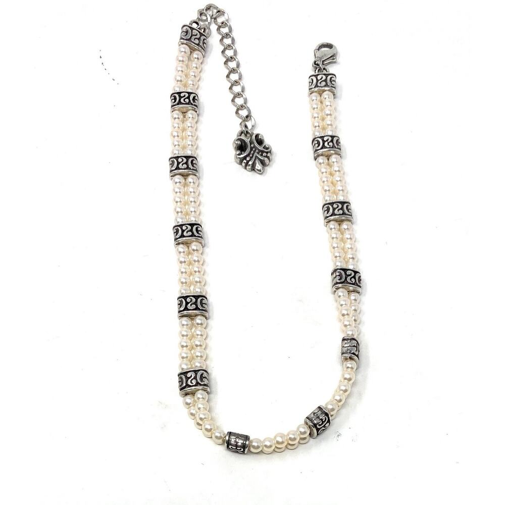 Brighton Lady Jane Necklace Silver Plated Faux Pearl Double Strand Choker Collar